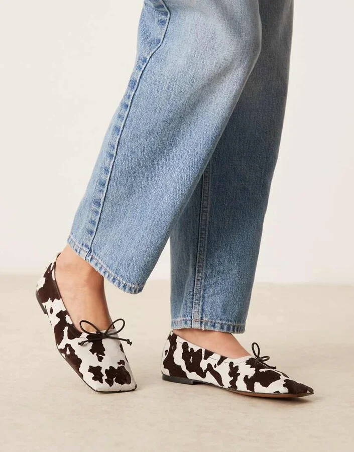 ASOS DESIGN Lotus premium suede ballet flats in cow print