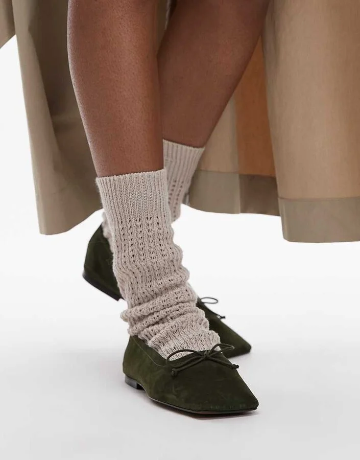 ASOS DESIGN Lotus premium suede ballet flats in khaki - Image 2