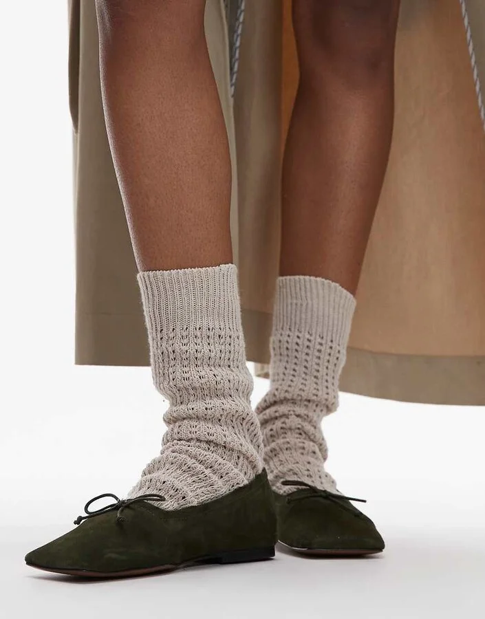 ASOS DESIGN Lotus premium suede ballet flats in khaki - Image 3