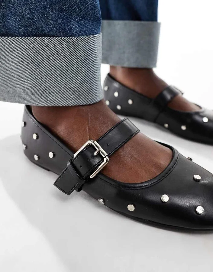 ASOS DESIGN Lou studded Mary Jane ballet flats in black - Image 2
