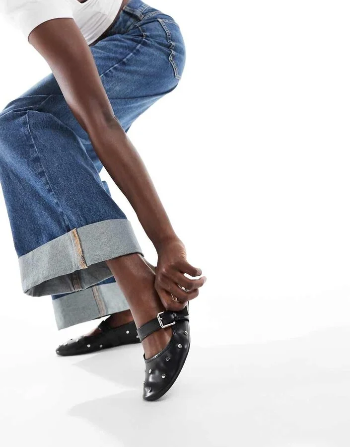 ASOS DESIGN Lou studded Mary Jane ballet flats in black - Image 3
