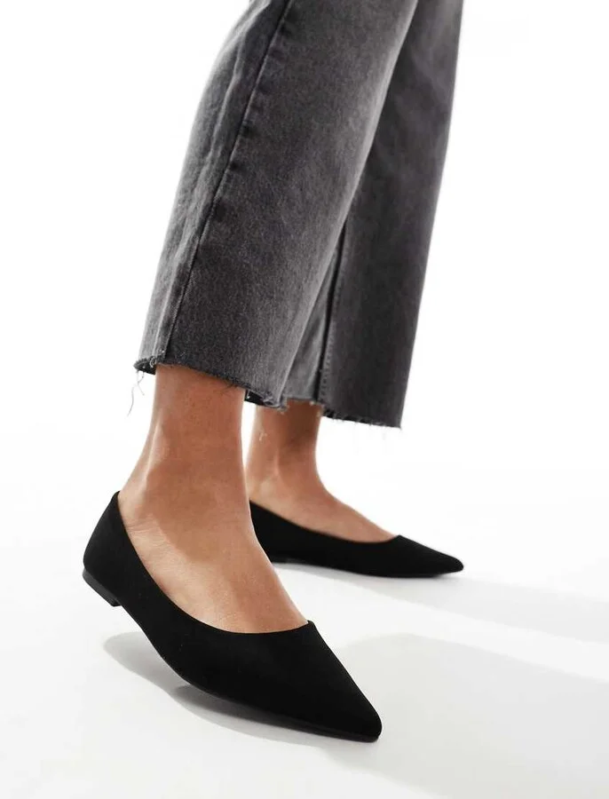 ASOS DESIGN Lucky pointed ballet flats in black suedette - Image 4