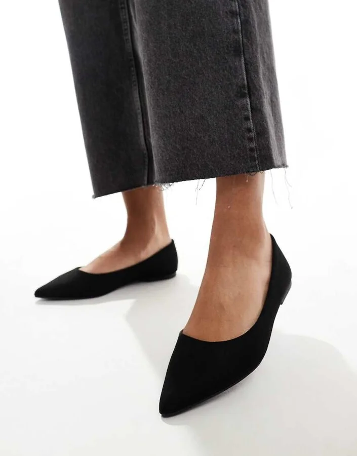 ASOS DESIGN Lucky pointed ballet flats in black suedette