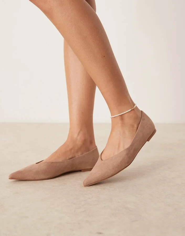 ASOS DESIGN Ludo pointed ballet flats in beige suedette
