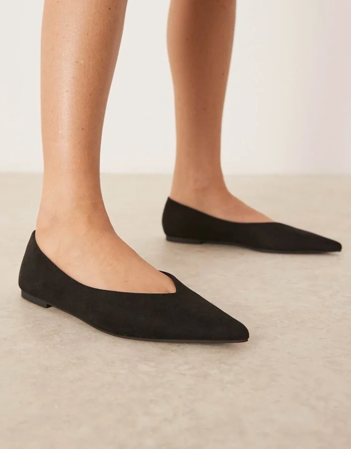 ASOS DESIGN Ludo pointed ballet flats in black suedette