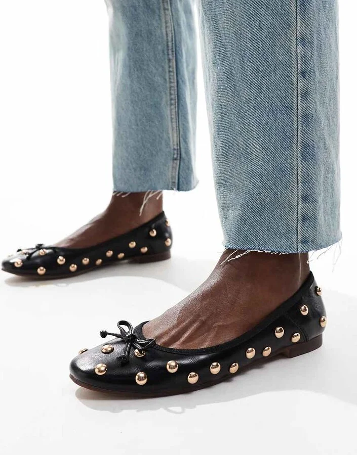 ASOS DESIGN Lullaby studded ballet flat in black - Image 3