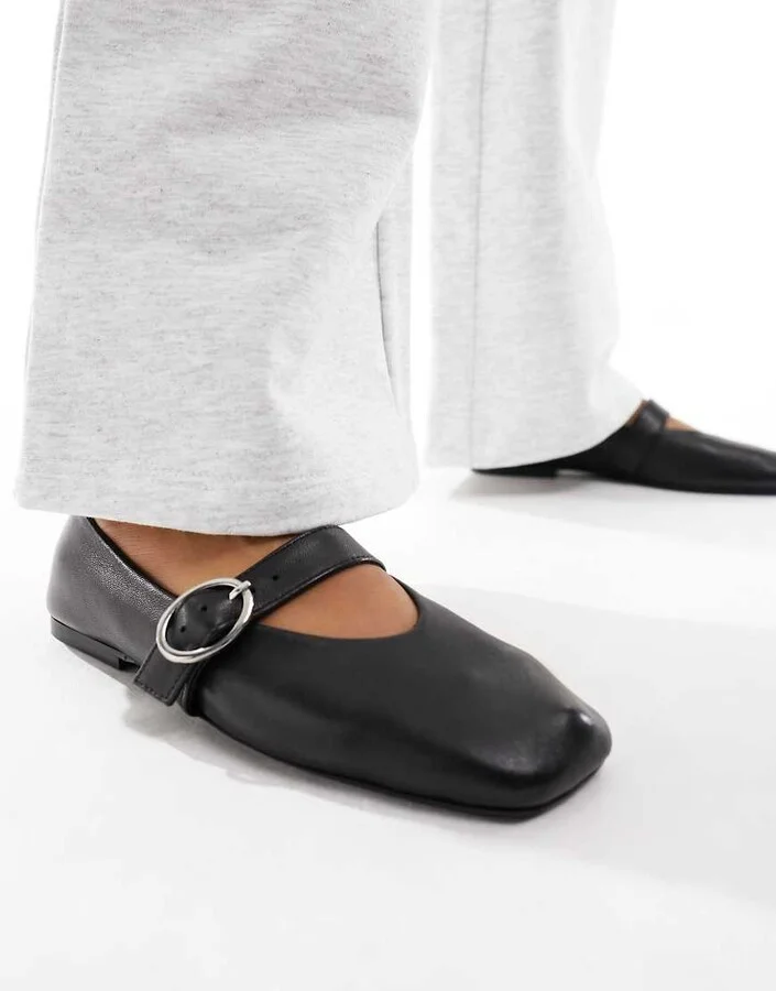 ASOS DESIGN Luxe Premium Leather Mary Jane ballet flats in black - Image 2