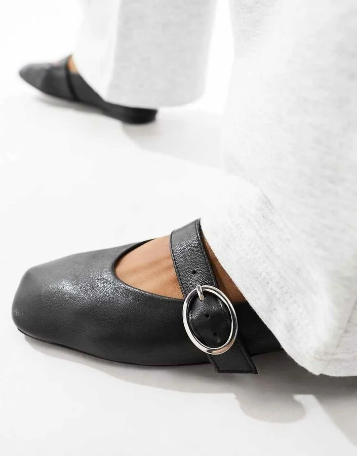 ASOS DESIGN Luxe Premium Leather Mary Jane ballet flats in black - Image 3
