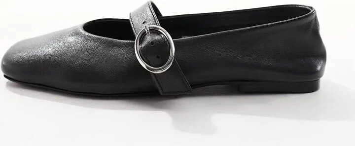 ASOS DESIGN Luxe Premium Leather Mary Jane ballet flats in black - Image 4