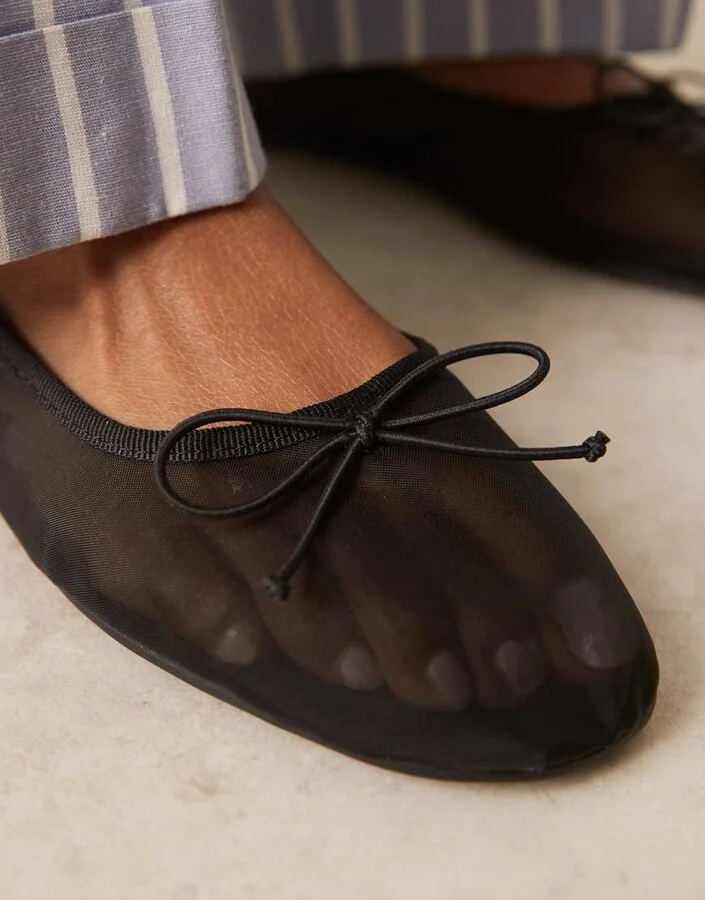 ASOS DESIGN Lynette high vamp ballet flats in black mesh - Image 2