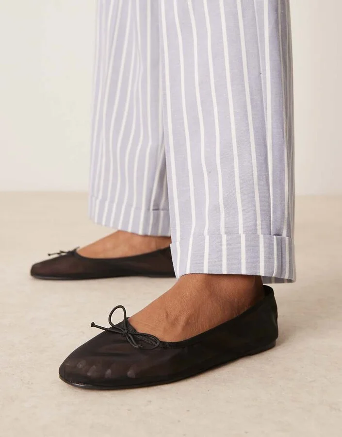 ASOS DESIGN Lynette high vamp ballet flats in black mesh - Image 3