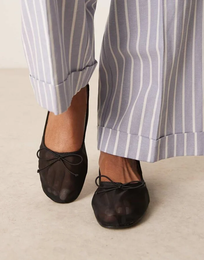 ASOS DESIGN Lynette high vamp ballet flats in black mesh - Image 4