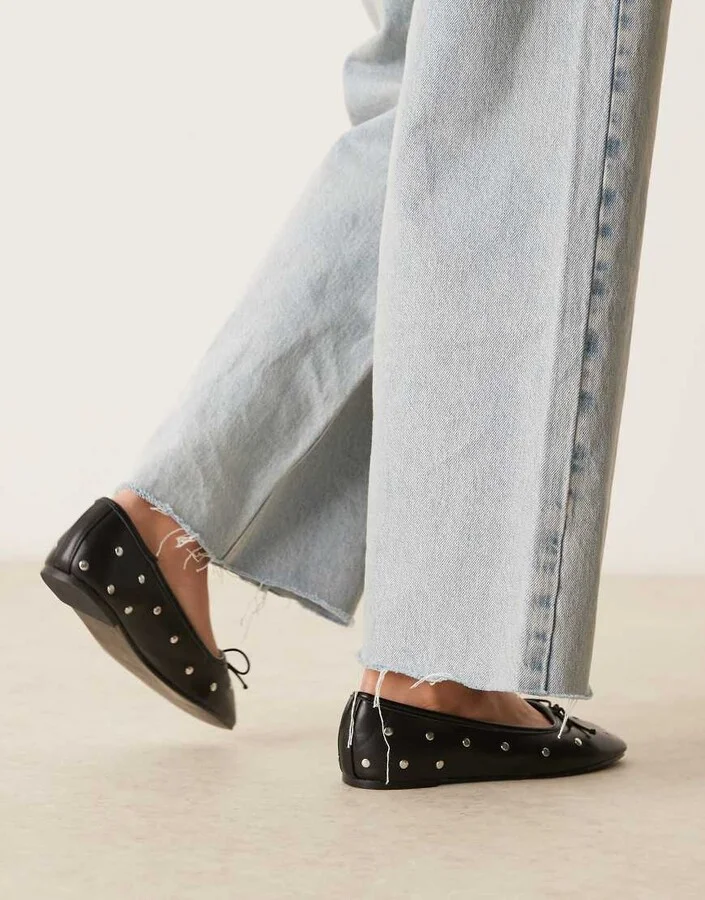 ASOS DESIGN Lynette high vamp studded ballet flats in black - Image 2
