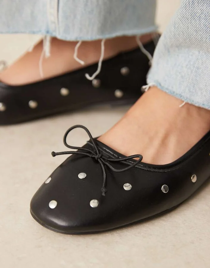 ASOS DESIGN Lynette high vamp studded ballet flats in black - Image 4