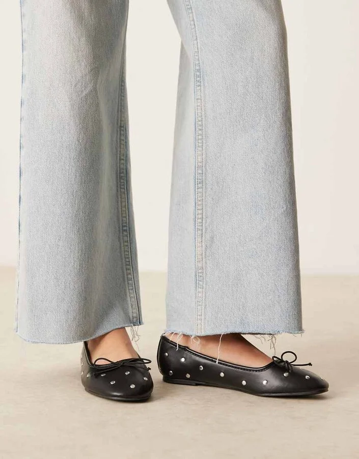 ASOS DESIGN Lynette high vamp studded ballet flats in black