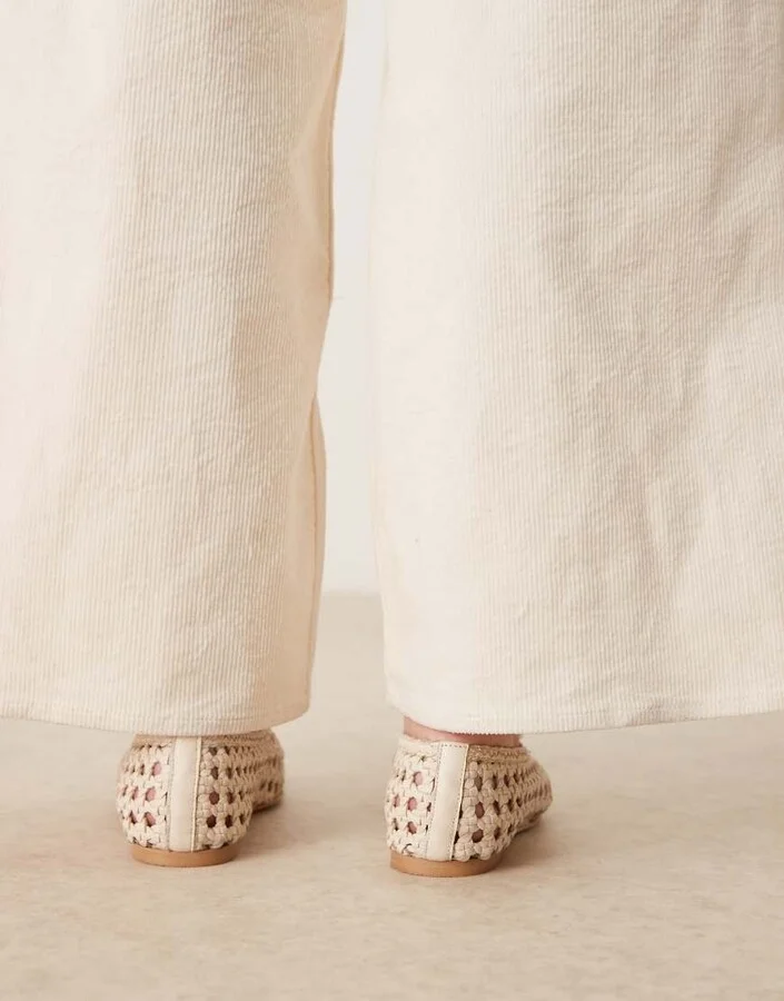 ASOS DESIGN Lysandra leather high-vamp ballet flats in off-white weave - Image 2