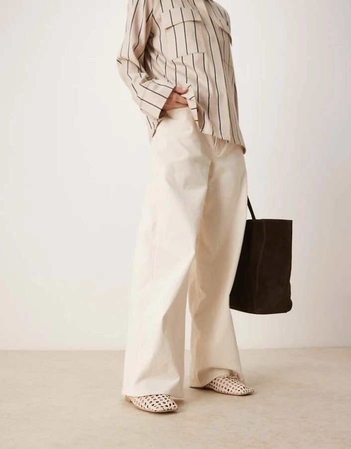 ASOS DESIGN Lysandra leather high-vamp ballet flats in off-white weave - Image 3