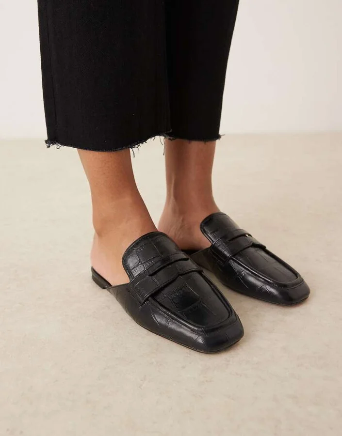 ASOS DESIGN Magnet loafer mules in black croc - Image 3