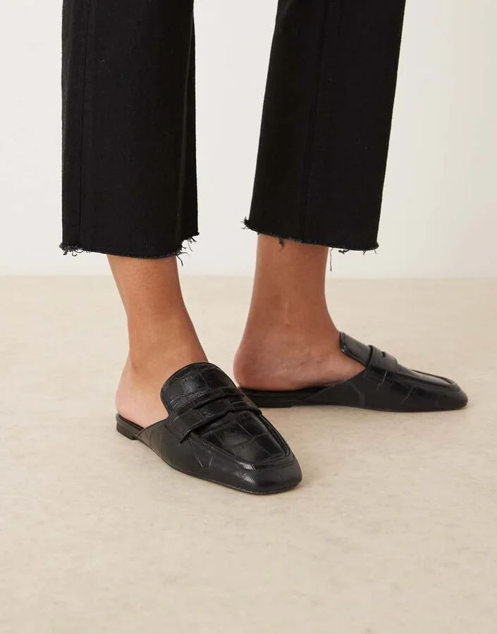 ASOS DESIGN Magnet loafer mules in black croc