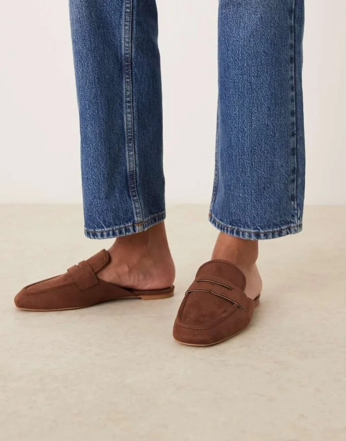 ASOS DESIGN Magnet loafer mules in tan suedette