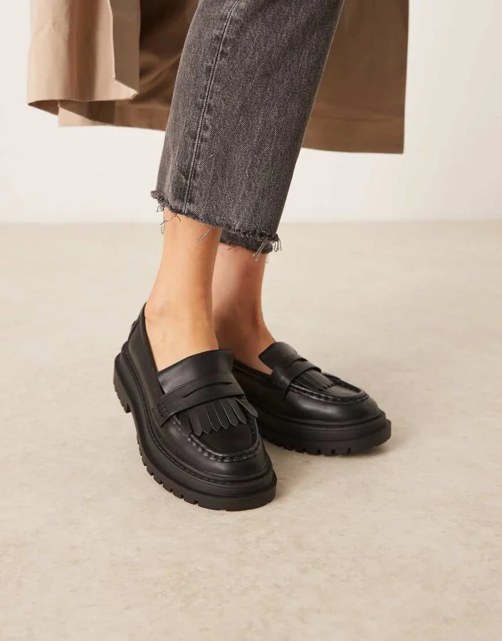 ASOS DESIGN Majesty chunky fringe loafers in black