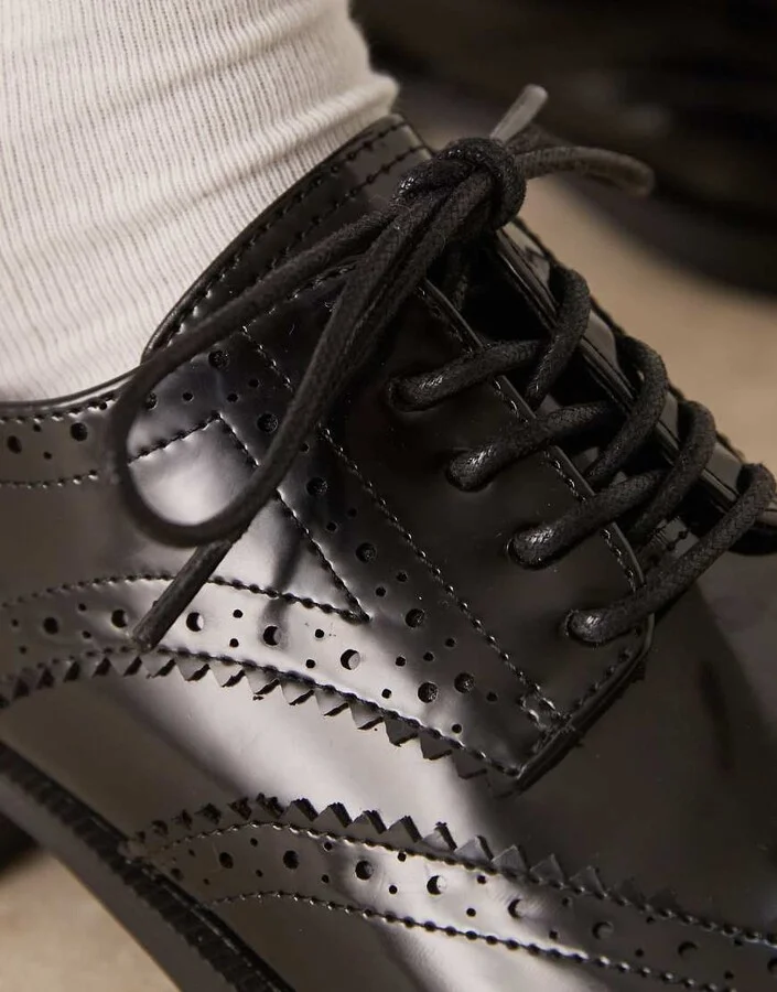 ASOS DESIGN Manny lace up flat shoes in black - Image 2