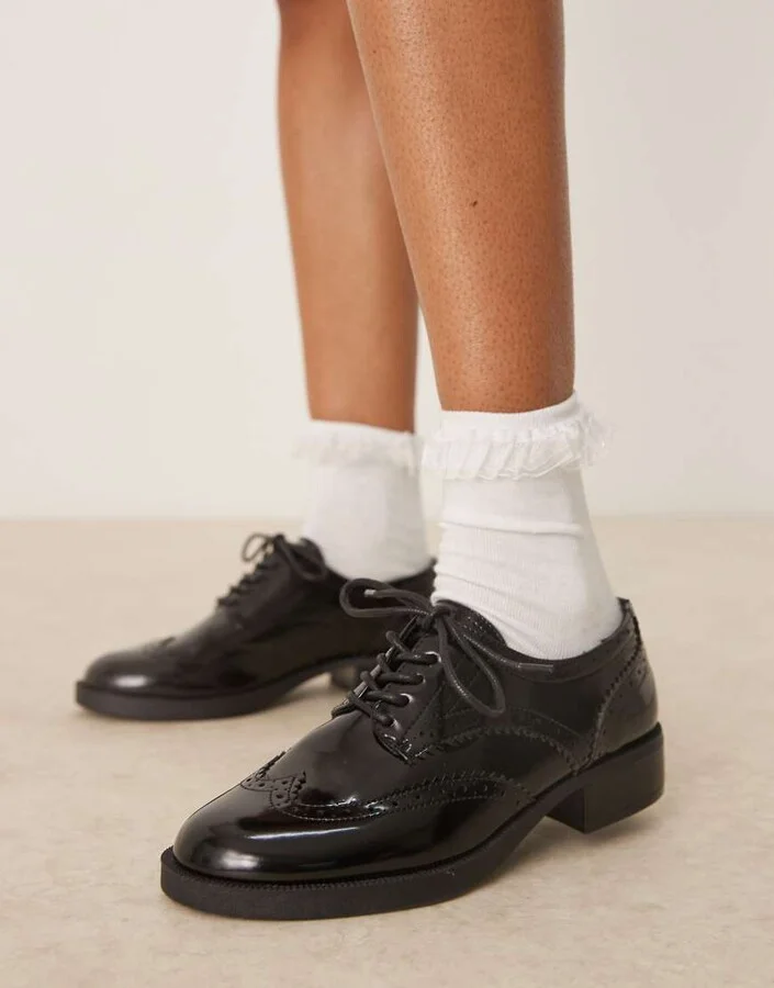 ASOS DESIGN Manny lace up flat shoes in black