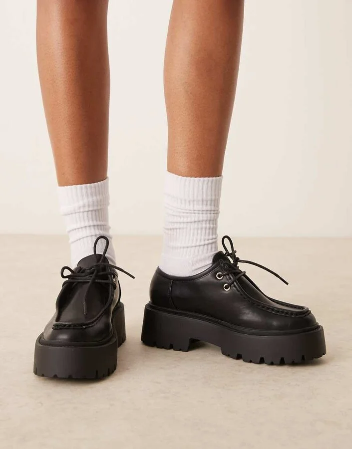 ASOS DESIGN Marley lace up flat shoe in black - Image 2