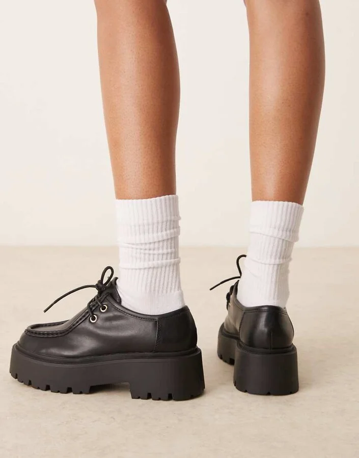 ASOS DESIGN Marley lace up flat shoe in black - Image 3