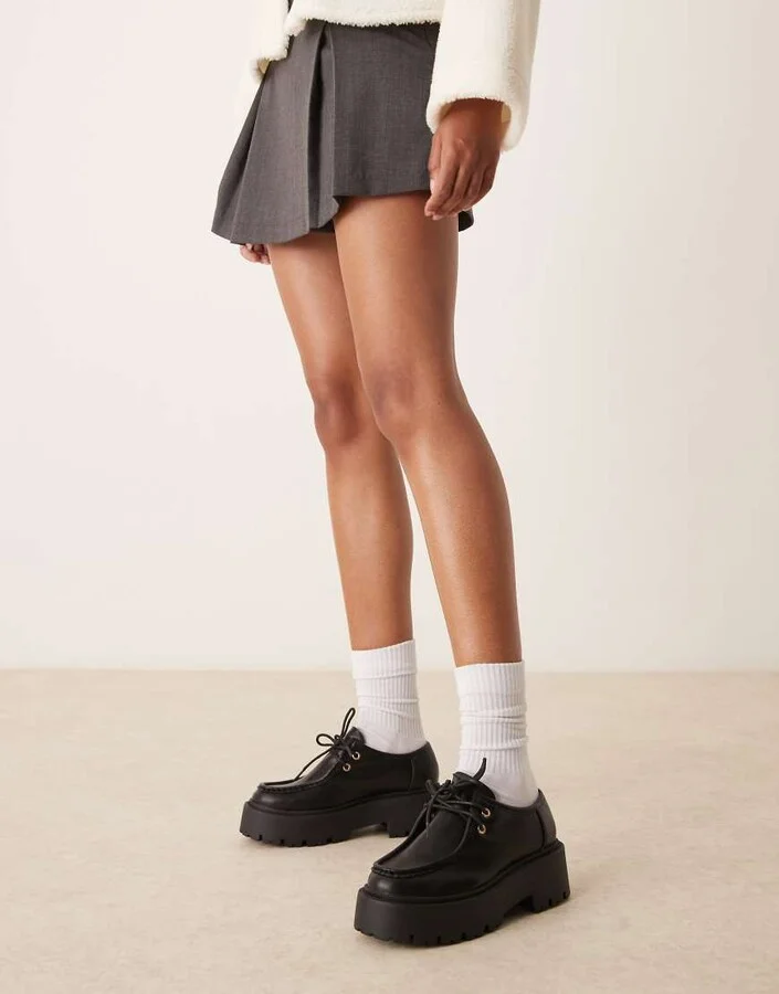 ASOS DESIGN Marley lace up flat shoe in black - Image 4