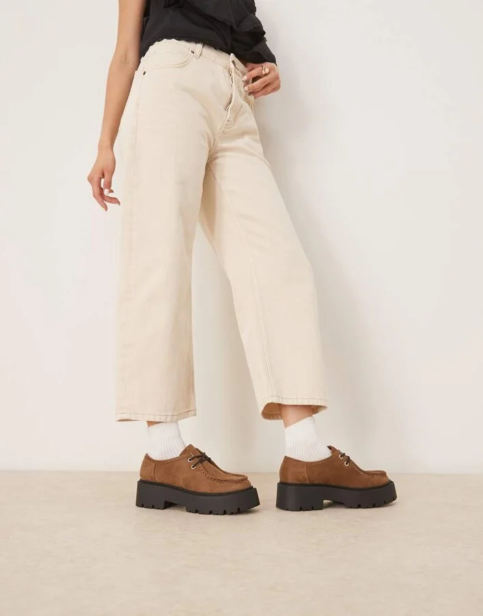 ASOS DESIGN Marley lace-up flat shoes in taupe suedette - Image 2