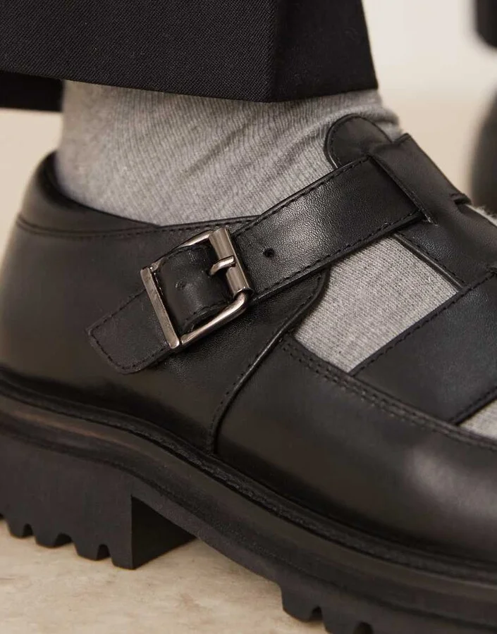 ASOS DESIGN mary janes in black leather with cleated sole - Image 3