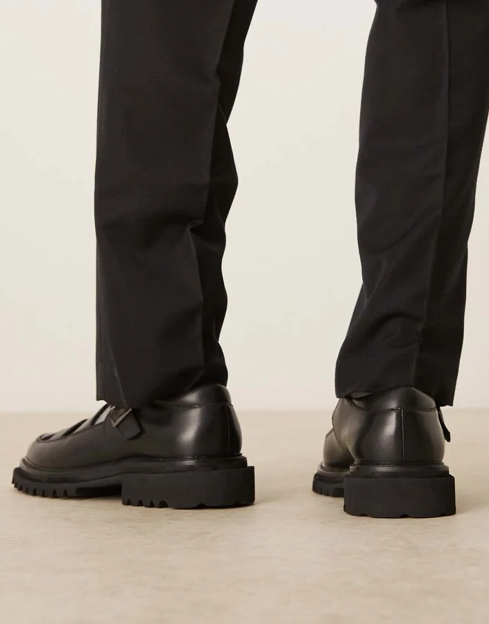 ASOS DESIGN mary janes in black leather with cleated sole - Image 4