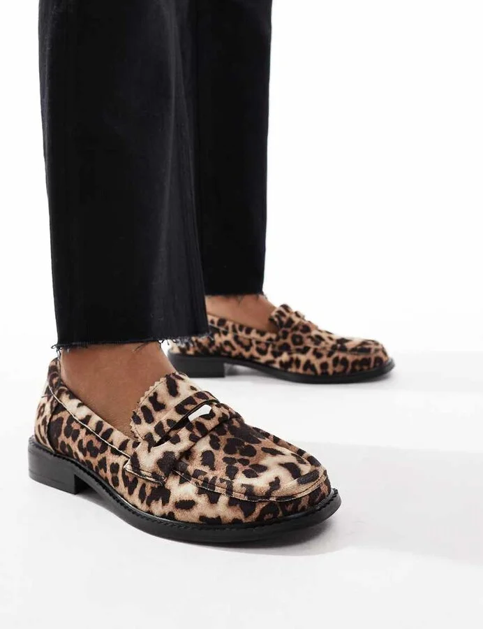 ASOS DESIGN Match penny loafer in leopard suedette