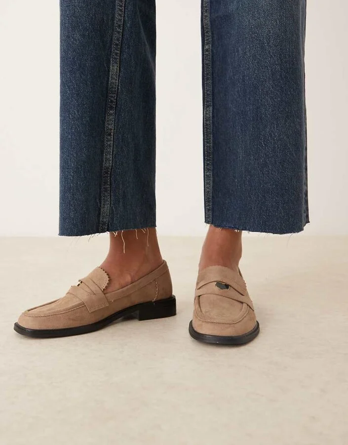 ASOS DESIGN Match penny loafers in tan suedette