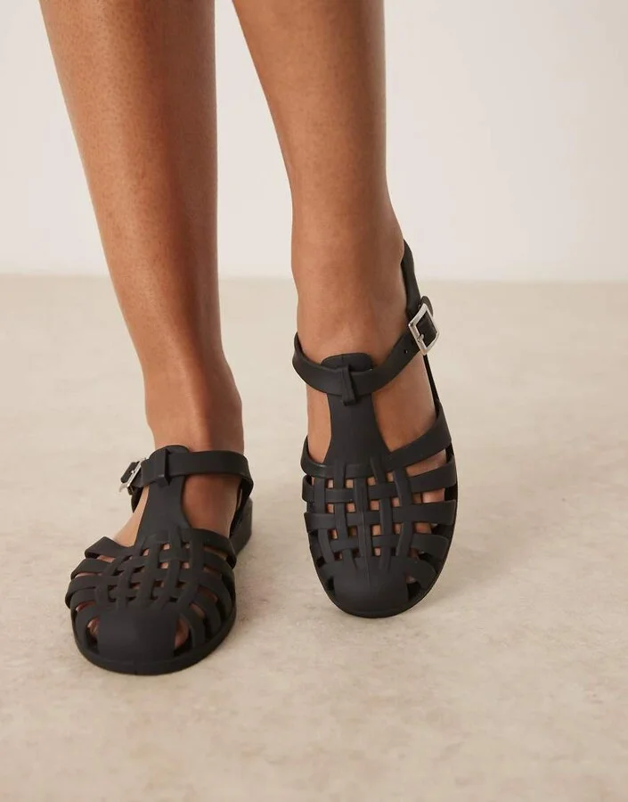 ASOS DESIGN Medley jelly fisherman flats in black - Image 4