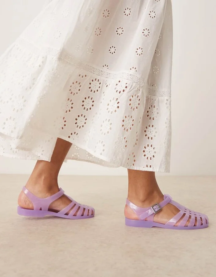 ASOS DESIGN Medley jelly fisherman flats in lilac - Image 3