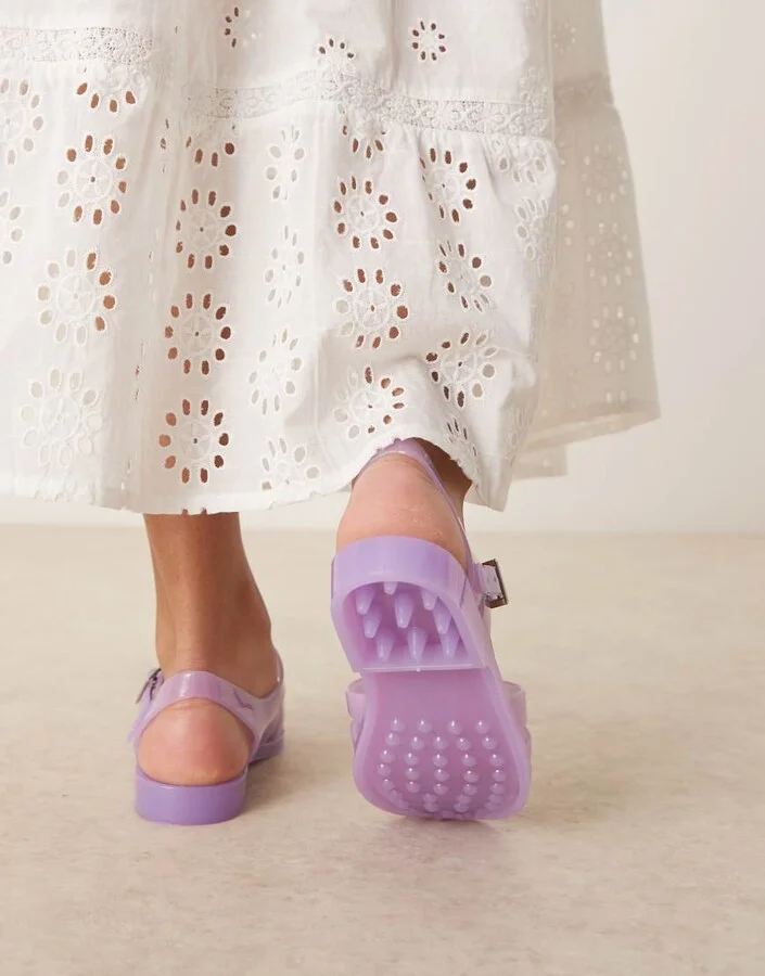 ASOS DESIGN Medley jelly fisherman flats in lilac - Image 4