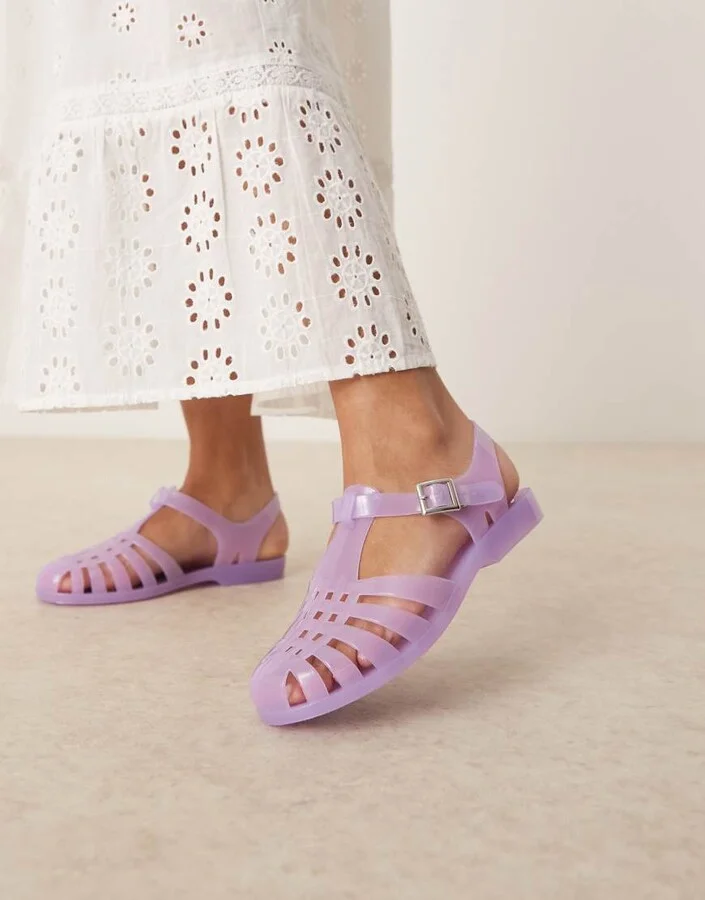 ASOS DESIGN Medley jelly fisherman flats in lilac