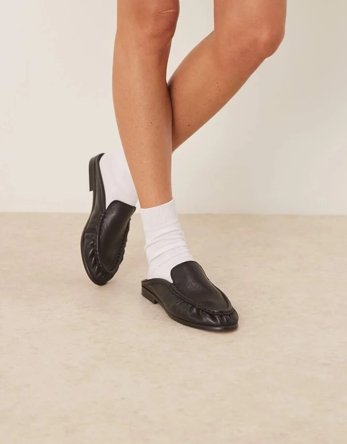 ASOS DESIGN Mellow premium loafer mules in black leather - Image 3