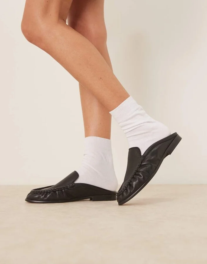 ASOS DESIGN Mellow premium loafer mules in black leather