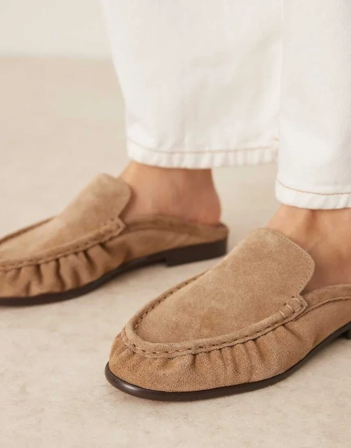 ASOS DESIGN Mellow premium loafer mules in taupe suede - Image 4