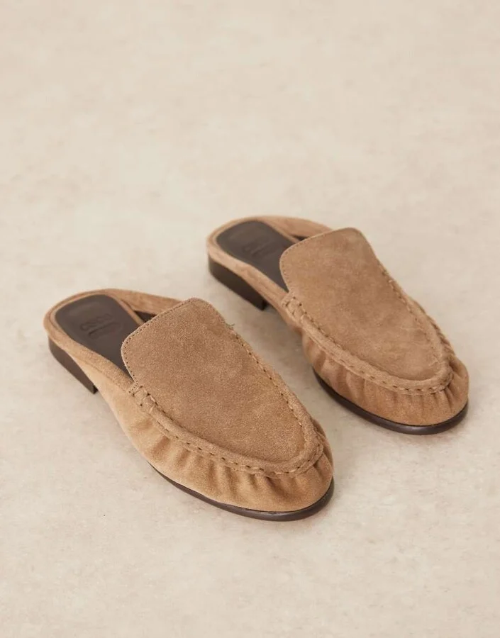 ASOS DESIGN Mellow premium loafer mules in taupe suede