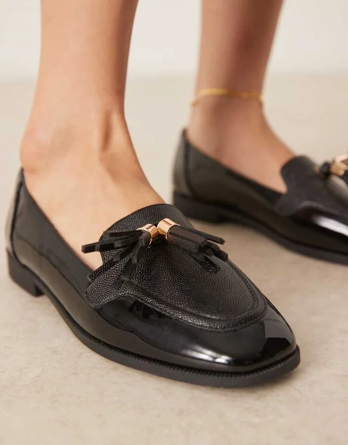 ASOS DESIGN Mermaid tassel detail flat shoes in black - Image 3