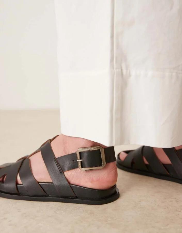 ASOS DESIGN Midas fisherman flat shoes in black leather - Image 3
