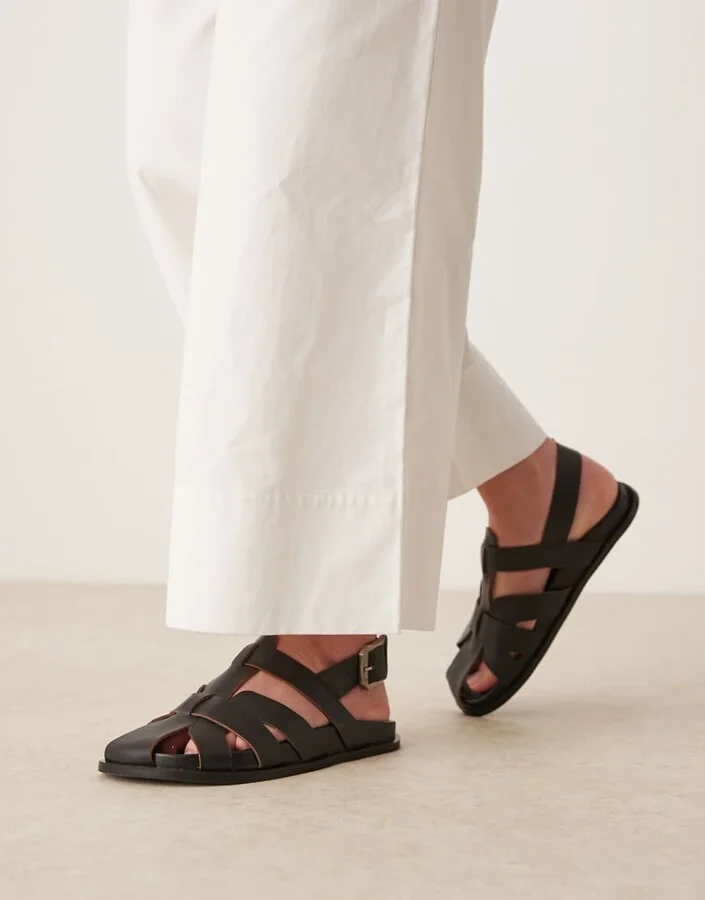 ASOS DESIGN Midas fisherman flat shoes in black leather
