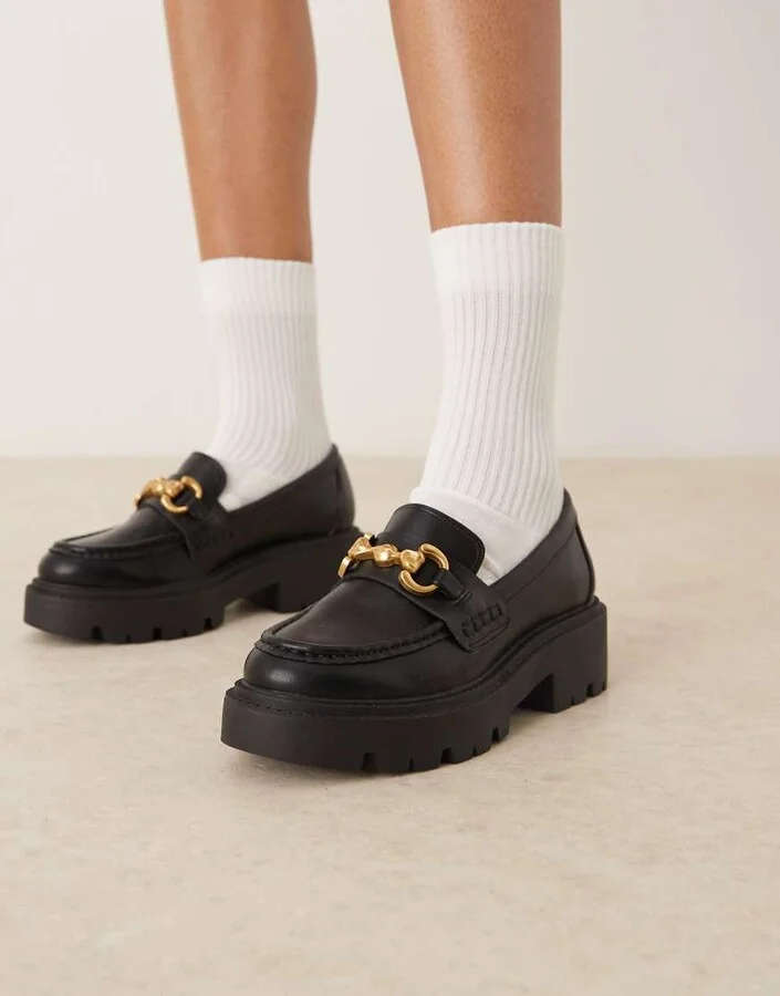 ASOS DESIGN Milan chunky chain detail loafers in black