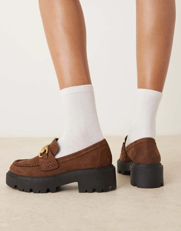 ASOS DESIGN Milan chunky chain detail loafers in chocolate suedette - Image 4
