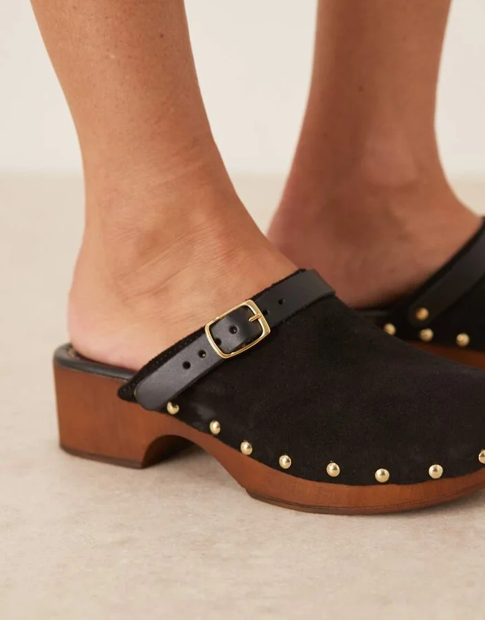 ASOS DESIGN Miles closed-toe studded clogs in black suede - Image 3