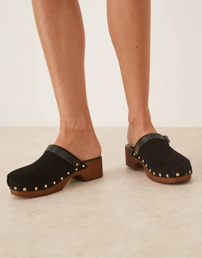 ASOS DESIGN Miles closed-toe studded clogs in black suede - Image 4